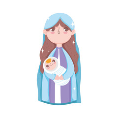 mary with baby in arms manger nativity, merry christmas