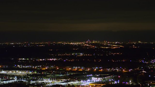 Detroit Michigan Aerial v175 Nighttime Troy cityscape, panning view - October 2017