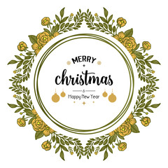 Concept of poster merry christmas and happy new year, with style unique leaf flower frame. Vector