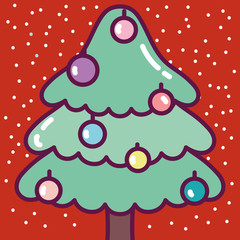 merry christmas celebration cute pine tree with balls and snow