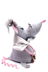 Rat - soft toy made of felted wool on a white background