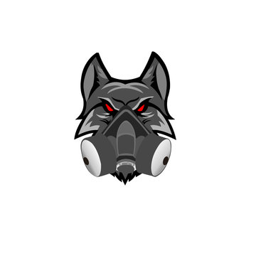 Vector of a wolf head with a gas mask, mascot logo vector, Logo for buttons, websites, mobile apps and other design needs. Vector image of contour label 