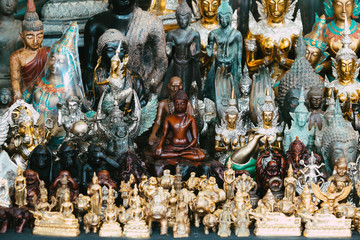 Group of different buddha statue at Jatujuk market , Bangkok, Thailand.