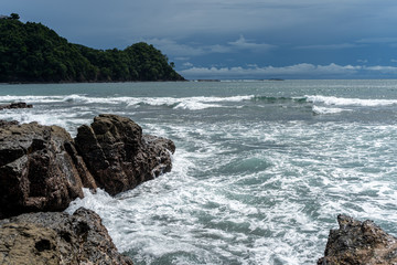 Beautiful close up view of the beach, reef and ocean in Costa Rica