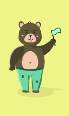 cute bear with flag on yellow background