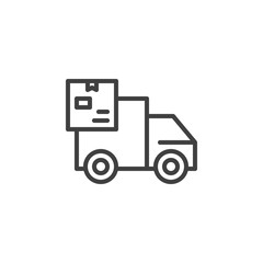 Delivery truck with box line icon. linear style sign for mobile concept and web design. Parcel delivery truck outline vector icon. Symbol, logo illustration. Vector graphics