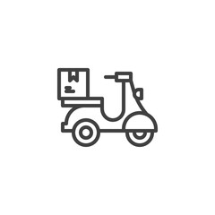 Delivery Scooter with parcel box line icon. linear style sign for mobile concept and web design. Express delivery service outline vector icon. Symbol, logo illustration. Vector graphics