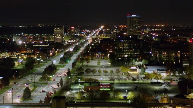 Detroit Michigan Aerial v180 Fly through of Troy with mall skylight and Beaver road traffic details - October 2017