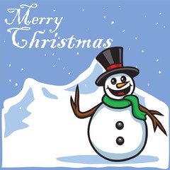 Christmas Greeting Card Template Snowman Cartoon Vector Illustration