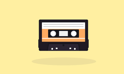 retro vintage style audio cassette with background and shadow