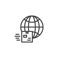 Globe and parcel box line icon. linear style sign for mobile concept and web design. Worldwide delivery outline vector icon. Symbol, logo illustration. Vector graphics