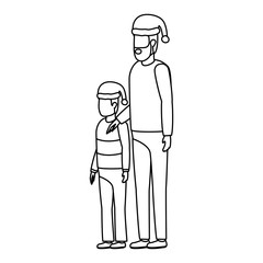 father and son with christmas hats characters
