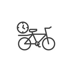 Bicycle delivery time line icon. Bike with clock linear style sign for mobile concept and web design. Express delivery outline vector icon. Symbol, logo illustration. Vector graphics