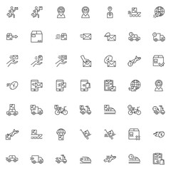 Express delivery line icons set. Fast shipping linear style symbols collection, outline signs pack. vector graphics. Set includes icons as Courier, Parcel tracking, Package box, Delivery Scooter