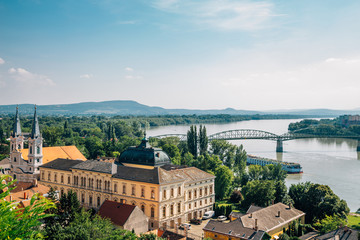 Fototapeta na wymiar Esztergom city and Danube river panorama view in Hungary