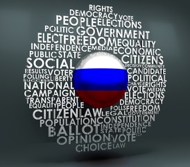 Words cloud relative for voting. Circle frame. Flag of the Russia. 3D rendering