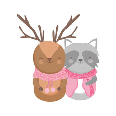 reindeer and raccoon with scarf sweater celebration merry christmas