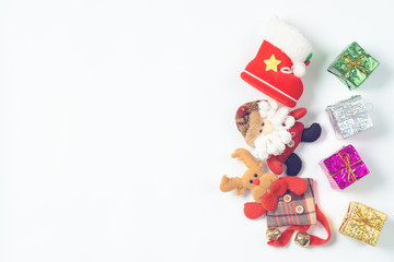 Christmas decorations on a light background. Space for text. New Year's background. Toned image. Christmas background.