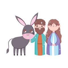 joseph and mary with donkey manger nativity, merry christmas