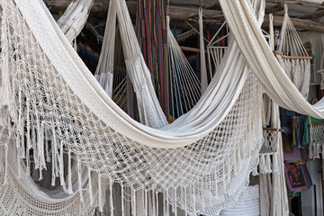 hammocks in a gift shop in the city center of tulum mexico