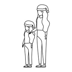 mother and daughter with christmas hats characters