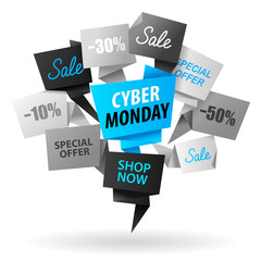 Cyber Monday Sale Advertising promotion origami banner or flyer