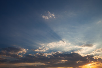 beautiful sky Sunrise with strong color clouds light rays and other atmospheric effects