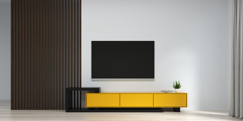 wall mock up modern TV cabinet in front of the empty clean wall 3d rendering modern home design,Minimal mock up element for graphic design wall mock up