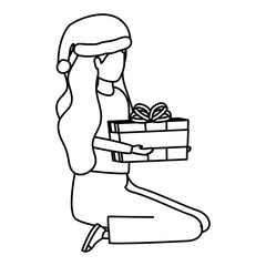 young woman with christmas hat and giftbox