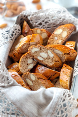 Delicious homemade Italian biscotti with almonds and chestnut flour - cantucci or cantuccini,...