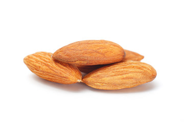 Processed almonds isolated on white background with clipping path