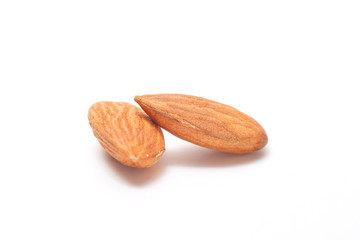 Processed almonds isolated on white background with clipping path