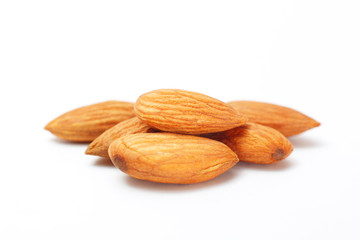 Processed almonds isolated on white background with clipping path