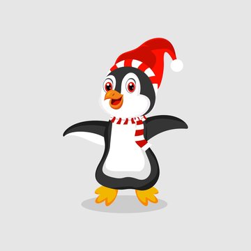 Penguins cartoon vector illustration. Christmas penguin characters