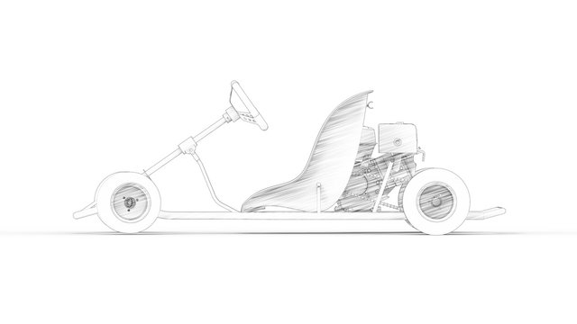 3d rendering of a go kart isolated in white studio background