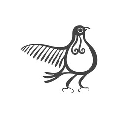 Stylized bird. Ethnic folk style. Vector linear simple icon on a white background.