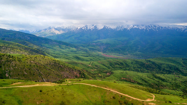 Kazakhstan Shymkent aerial view the ice mountain this is a beautiful landscape in the Sairam Ugam statue, National Park