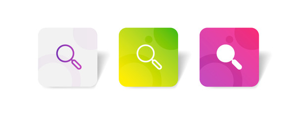 Searching round icon in outline and solid style with colorful smooth gradient background, suitable for UI, app button,  infographic, etc