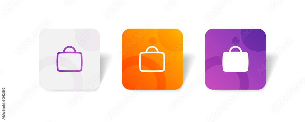 Poster shopping bag round icon in outline and solid style with colorful smooth gradient background, suitabl