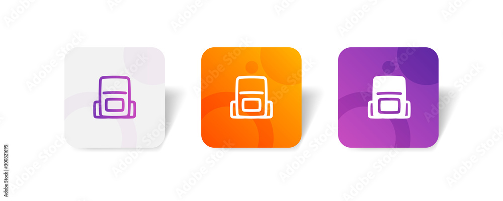 Poster backpack bag round icon in outline and solid style with colorful smooth gradient background, suitabl