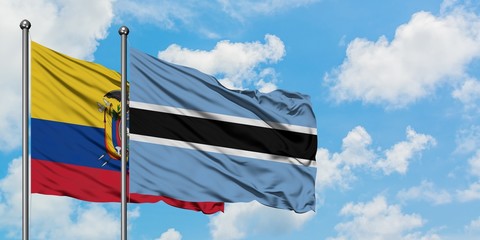 Ecuador and Botswana flag waving in the wind against white cloudy blue sky together. Diplomacy concept, international relations.