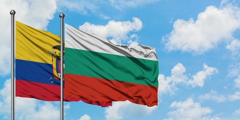 Ecuador and Bulgaria flag waving in the wind against white cloudy blue sky together. Diplomacy concept, international relations.