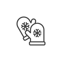Christmas gloves line icon. linear style sign for mobile concept and web design. Mitten with snowflake outline vector icon. Symbol, logo illustration. Vector graphics