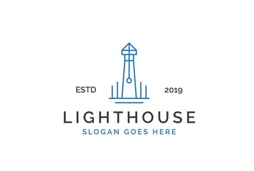 Modern simple lighthouse coastal beach logo design vector graphic