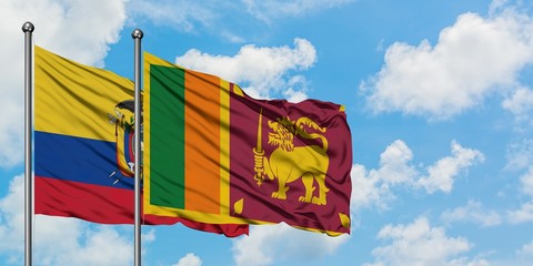 Ecuador and Sri Lanka flag waving in the wind against white cloudy blue sky together. Diplomacy...