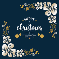 Vintage card merry christmas and happy new year, with wreath frame decoration. Vector
