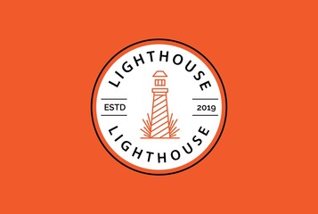 Modern simple lighthouse coastal beach logo design vector graphic