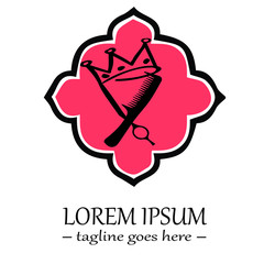 haircut salon logo and comb with scissors vector illustration design.editable text