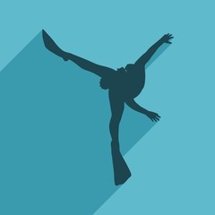 Silhouette of diver. Icon diver. The concept of sport diving. Web icon with long shadow
