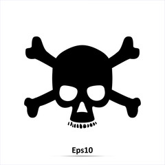 Skull and crossbones - a mark of the danger warning. Vector Illustration. Icon isolated on white background